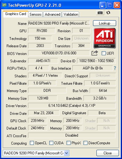 9200PRO AMD-ATI GPUZ